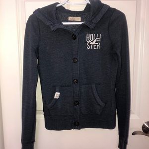 Hollister Button Up Hooded Sweatshirt SMALL